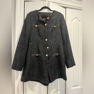 Black Tweed romper with Gold accents